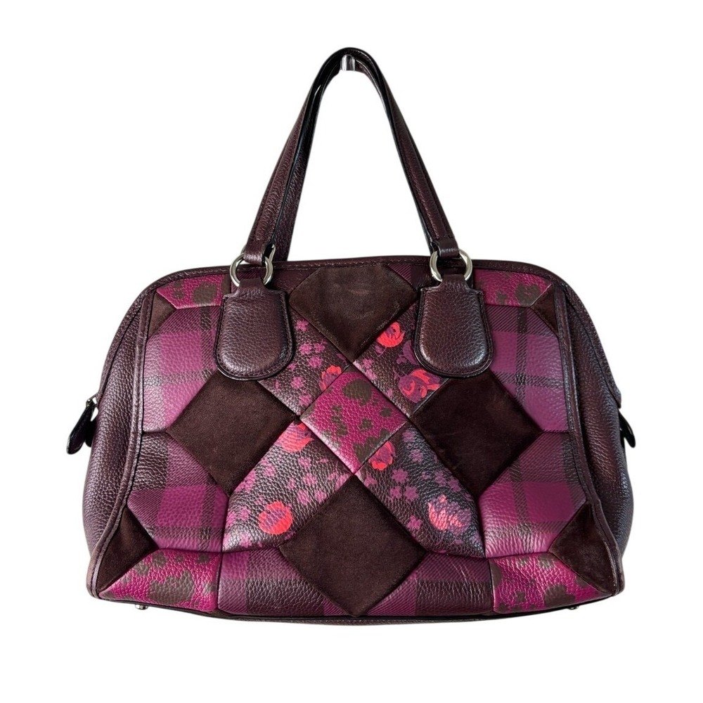 Coach Nolita 36557 Patchwork Leather Suede Satchel Burgundy Floral - Picture 2 of 10